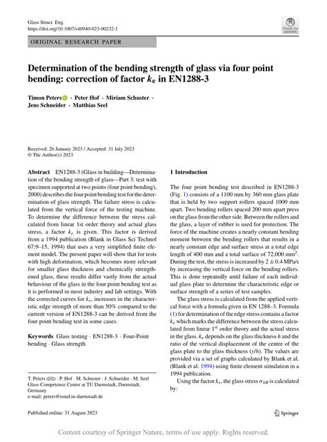 Determination of the bending strength of glass via four point 